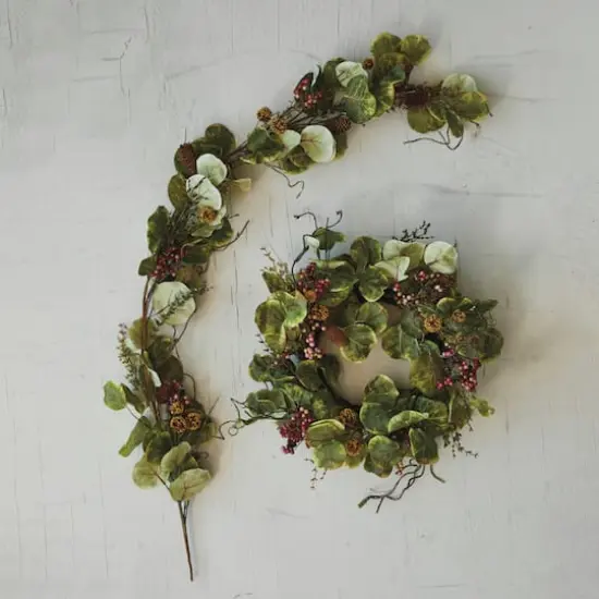 Hello Honey® 24" Green & Red Faux Zanzibar Leaf Wreath with Berries {3}