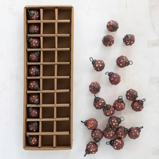 Hello Honey® 1" Distressed Burgundy & Gold Embossed Glass Ball Ornaments, 30ct. {3}