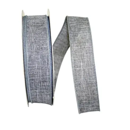 JAM Paper 1.5" x 50yd. Linen Wired Ribbon Gray {1}