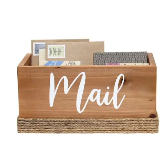 Elegant Designs Mail Script Mail Holder with Handles White/Natural Wood {6}