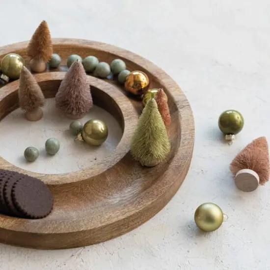 Hello Honey® 14" Natural Round Ring Mango Wood Serving Tray {4}