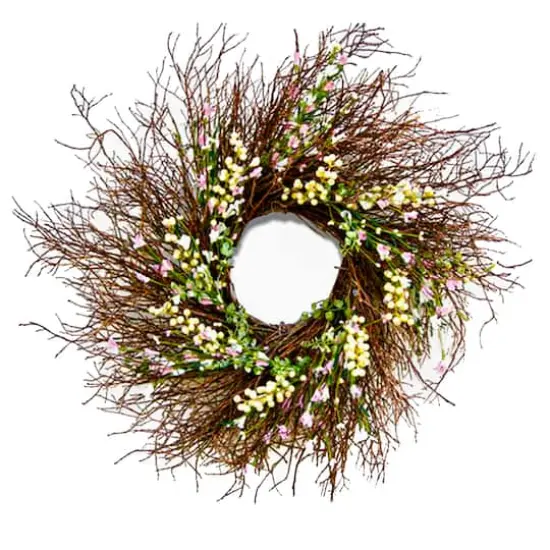24" Spring Light Pink & Cream Forsythia Wreath {1}
