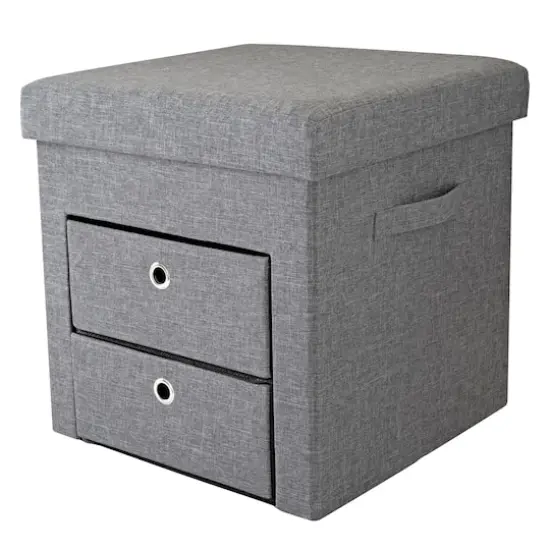 Simplify Gray 2 Drawer Collapsible Storage Ottoman {3}