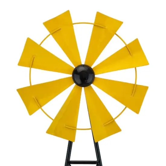 Glitzhome&reg; 3.5ft Yellow Metal Wind Spinner Yard Stake {5}