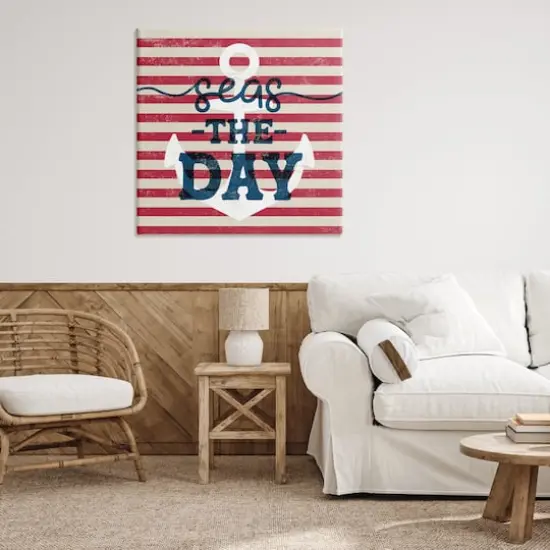 Stupell Industries Seas The Day Americana Anchor & Flag Phrase Canvas Wall Art {3}