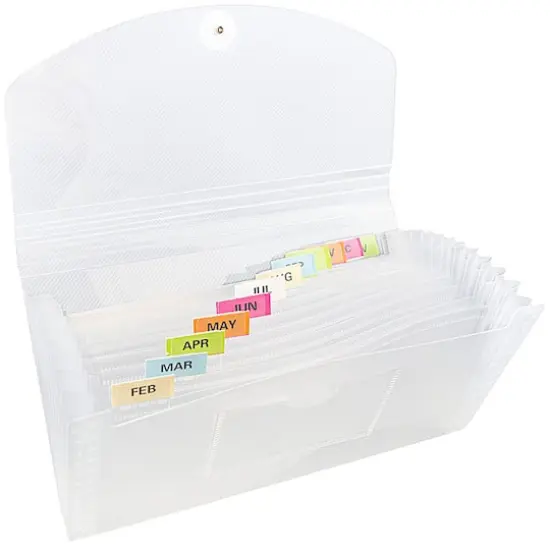 JAM Paper 5" x 10.5" Clear Plastic 13 Pocket Expanding Accordion File Folder, 2ct. {1}