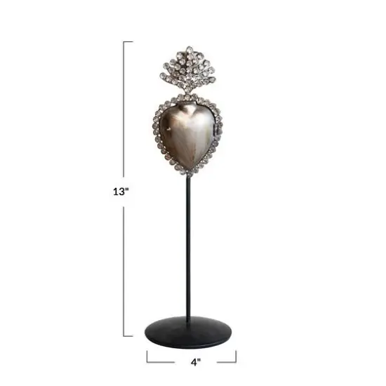 Hello Honey&reg; 13" Black & Antique Silver Finish Tall Metal Sacred Heart Taper Candleholder with Jewels {4}