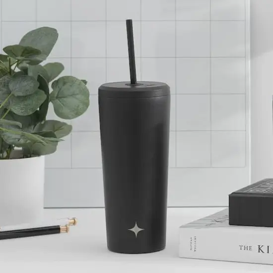 JoyJolt® 20oz. Vacuum Insulated Tumbler with Flip Lid & Straw Black {4}