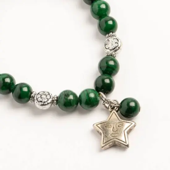 John Bead Malachite Natural Stone Stretch Bracelet with Star Charm {3}