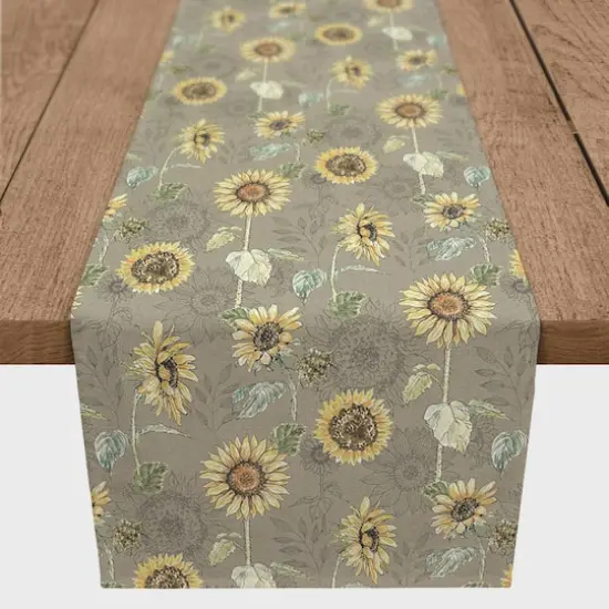Sunflower Pattern Cotton Twill Runner Brown {1}