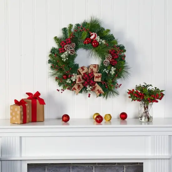 24in. Christmas Pine, Pinecone & Ornaments Wreath {3}