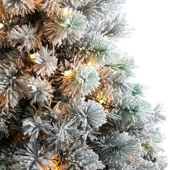 5ft. Pre-Lit Flocked Oregon Pine Artificial Christmas Tree, Clear Lights {5}