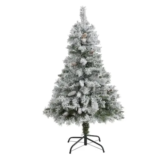 4ft. Unlit Flocked White River Mountain Pine & Pinecones Artificial Christmas Tree {1}