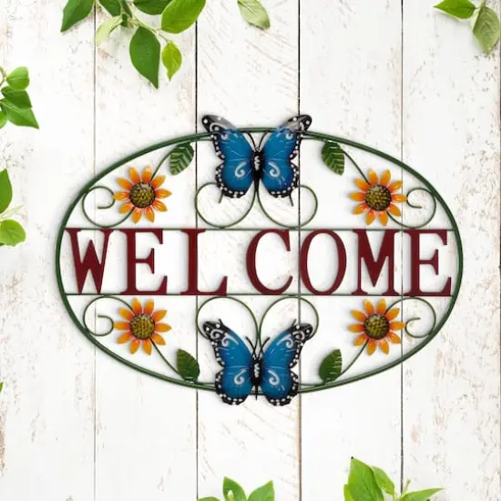 Glitzhome&reg; 24" Metal Sunflower & Butterfly Welcome Wall D&eacute;cor {3}