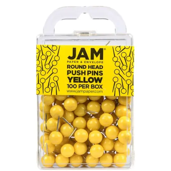 JAM Paper Colorful Round Push Pins, 100ct. Yellow {1}