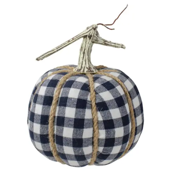 Dark Blue & White Plaid Fall Harvest Tabletop Pumpkin {1}