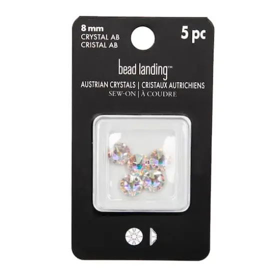 8mm Round Sew-On Austrian Crystals by Bead Landing&trade;, 5ct. Crystal AB {5}
