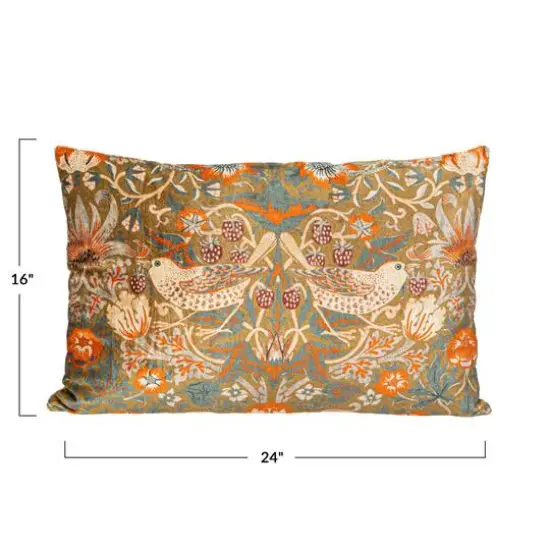 Hello Honey&reg; 24" Multicolor Birds & Flowers Cotton Velvet Lumbar Pillow {4}