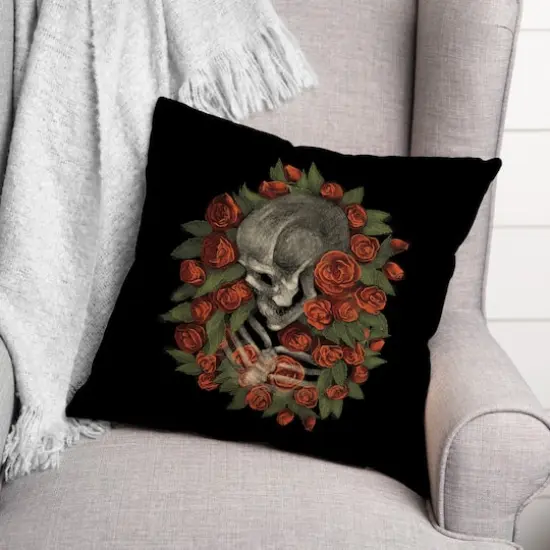Skeleton Rose Wrap Throw Pillow {3}
