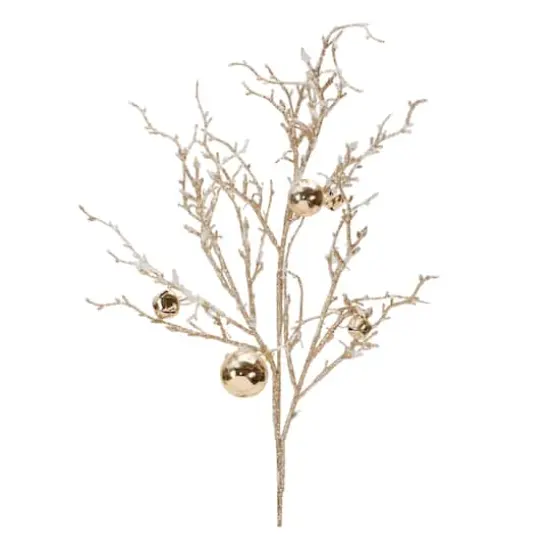 25" Flocked Twig Branches with Sleigh Bells, 6ct. White/Gold {3}