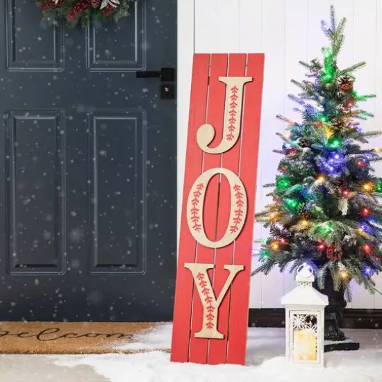 Glitzhome&reg; 42" Christmas JOY Wood Porch Sign {3}