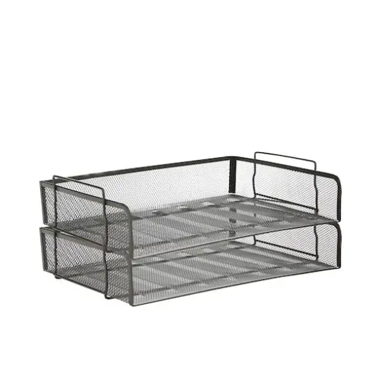 Mind Reader Stackable Metal Mesh Tray & Desk Document Organizer Set Black {5}