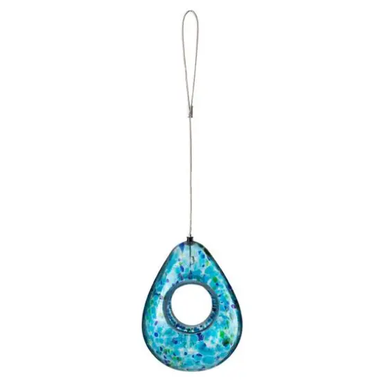 Glitzhome&reg; 6.75" Blue Dots Glass Water Drop Hanging Bird Feeder {1}
