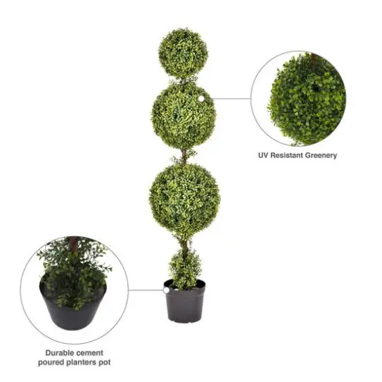 5ft. Artificial Triple Ball Green Boxwood Topiary {8}