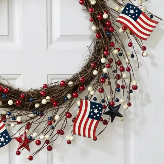 Glitzhome&reg; 22" Americana Flag & Berry Wreath {5}