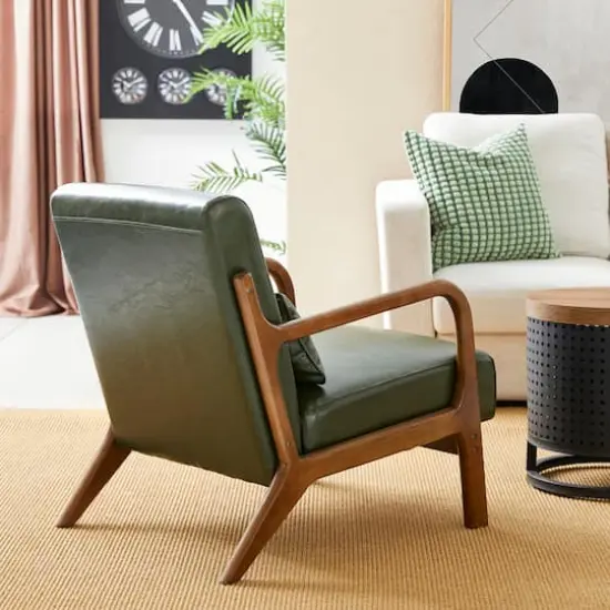 Glitzhome&reg; Mid-Century Faux Leather Accent Chair Green {6}