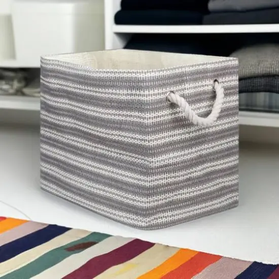 DII&reg; Large Gray Basketweave & White Stripe Rectangle Paper Basket {1}