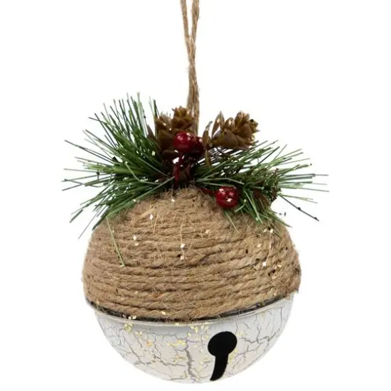 5" Green Rustic Pinecone & Holly Berry Jingle Bell Ornament {5}