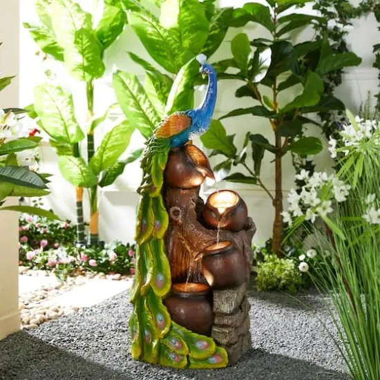 Glitzhome&reg; 40" LED 4-Tier Peacock & Jars Outdoor Floor Fountain {3}