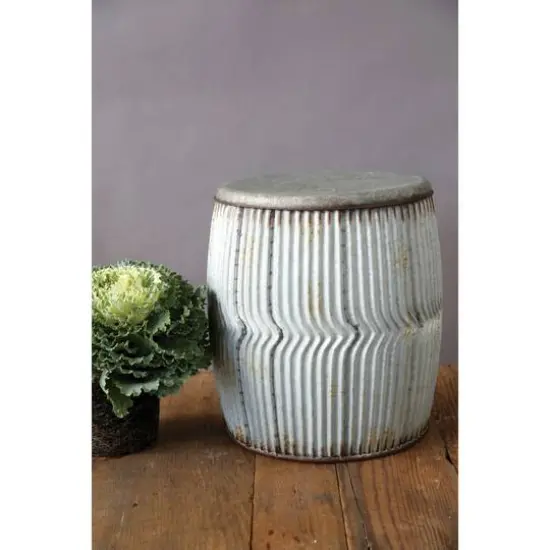 Hello Honey&reg; 17.5" Rustic Round Metal Barrel End Table {5}