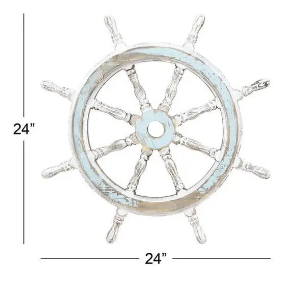 24" White Wood Coastal Ship Wheel Wall Decor {5}