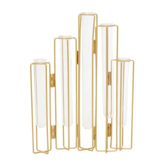 Gold Metal Contemporary Vase, 12" x 10" x 3" {6}