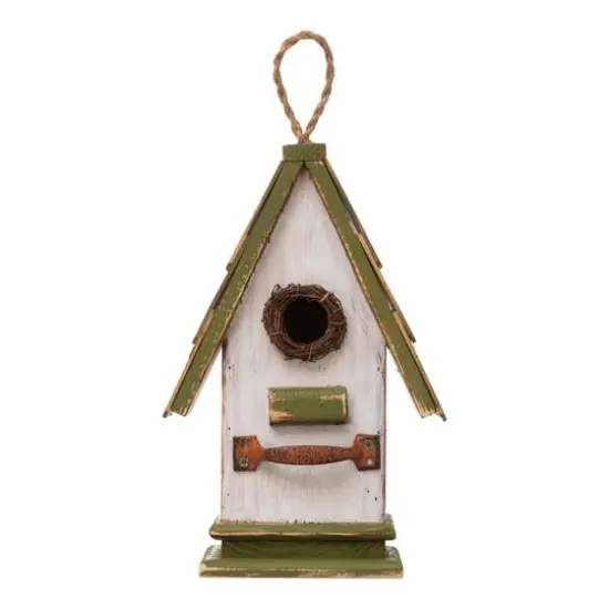 Glitzhome&reg; 11" Hanging Wood Green Roof Garden Decorative Birdhouse {7}