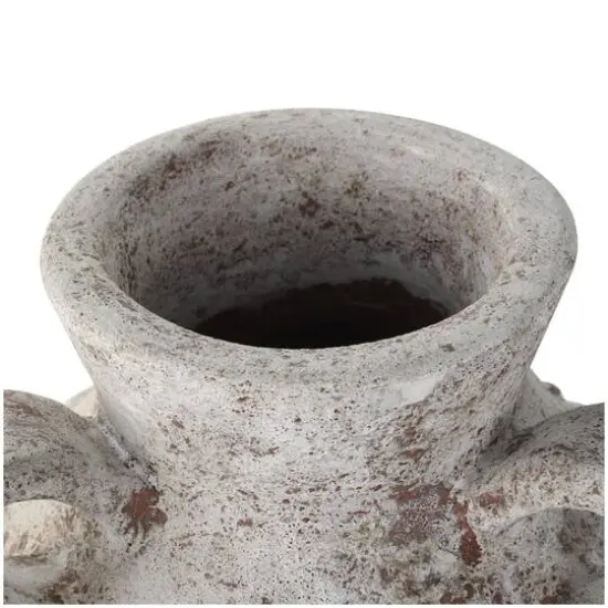 10" Cream Antique-Style Textured Ceramic Vase with Arched Handles {4}