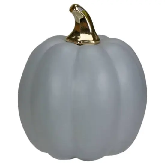 7" Gray & Gold Fall Harvest Ceramic Pumpkin Decoration {4}