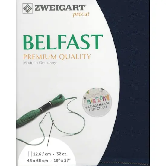 Zweigart&reg; Precut Belfast 32 Count Canvas, 19" x 27" Navy Blue {1}