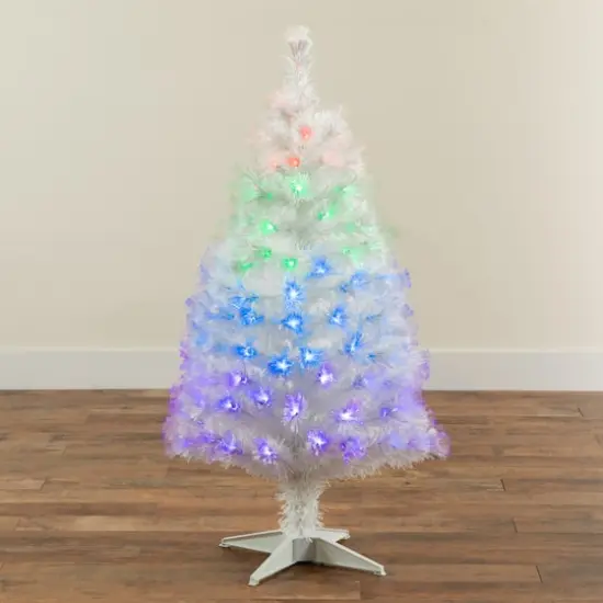 4ft. Fiber Optic Multicolor LED Lights White Pine Artificial Christmas Tree {3}