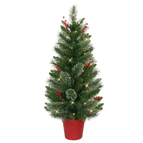 2 Pack 3.5ft. Pre-Lit Faux Cashmere Artificial Potted Christmas Tree, Warm White LED Lights {1}