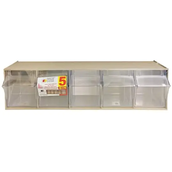 Quantum Storage Systems&reg; 5.25" x 23.625" Ivory 5 Compartment Storage Box with Clear Tip Out Bins {1}