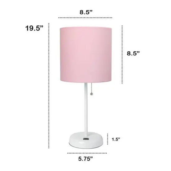 Creekwood Home 19.5" Oslo USB Port Table Lamp White Base/Light Pink Shade {5}