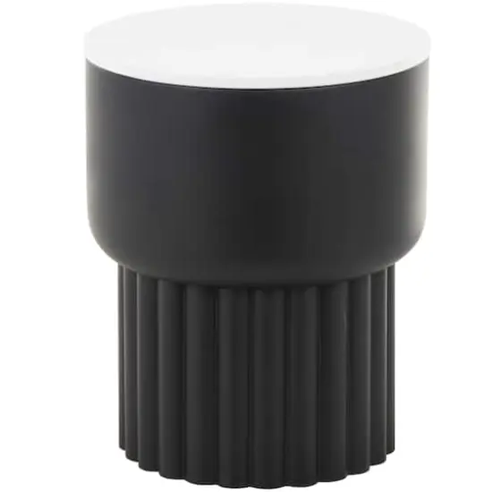 18.75" Black Metal Ribbed Side End Accent Table with White Marble Tabletop {1}