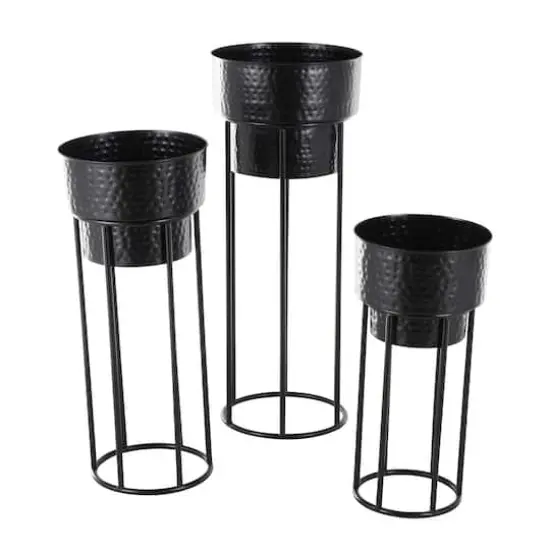 Black Metal Nesting Planter & Stands Set {3}