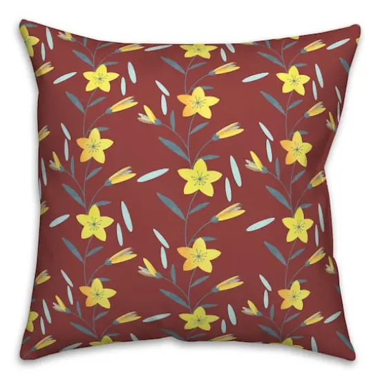 Linear Floral Print Throw Pillow Red {1}