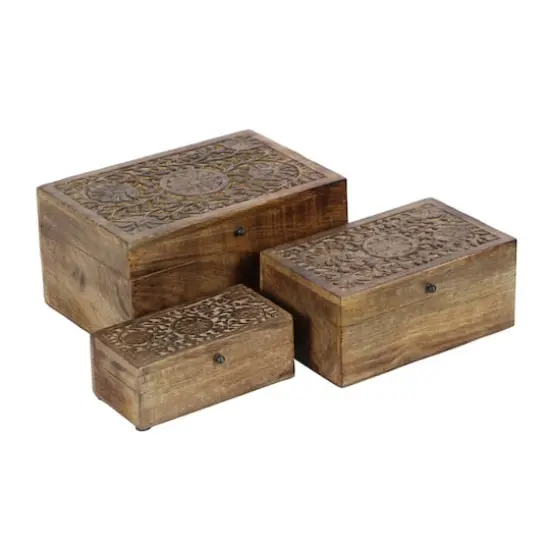 Brown Mango Wood Rustic Box Set, 8", 10" & 12" {5}