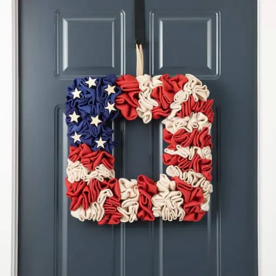 Glitzhome&reg; 19" American Flag Square Fabric Wreath {4}