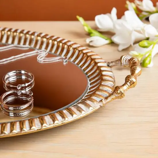 Glitzhome&reg; Gold Oval Metal Mirrored Decorative Trays Set {6}